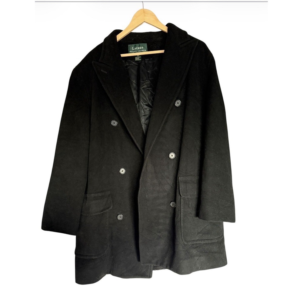 Lauren Ralph Lauren Black Wool Blend Double Breasted Coat Womens 10 Long Jacket